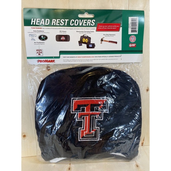 Texas Tech Red Raiders NCAA Logo Head Rest Set of‎ 2 Black and Red New - Picture 4 of 5
